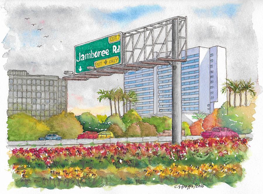 Jamboree Rd. Freeway 405 Exit Sign in Irvine, California Painting by Carlos G Groppa