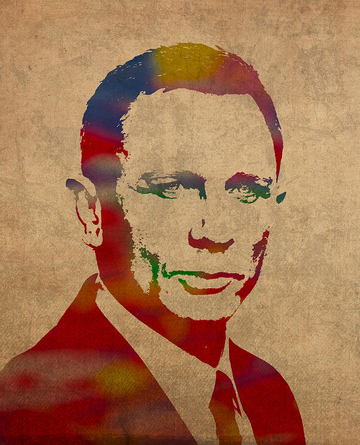Daniel Craig Mixed Media - James Bond Daniel Craig Watercolor Portrait by Design Turnpike