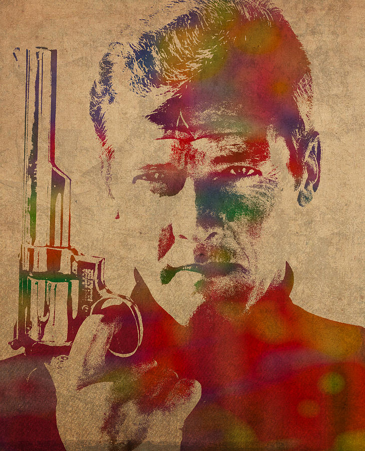 Roger Moore Mixed Media - James Bond Roger Moore Watercolor Portrait by Design Turnpike