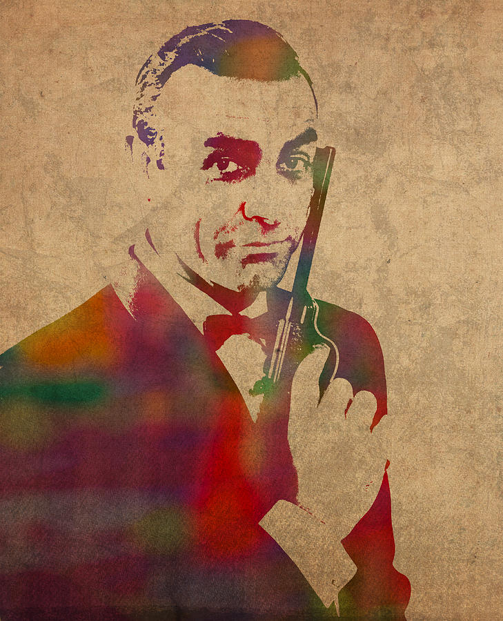 Sean Connery Mixed Media - James Bond Sean Connery Watercolor Portrait by Design Turnpike