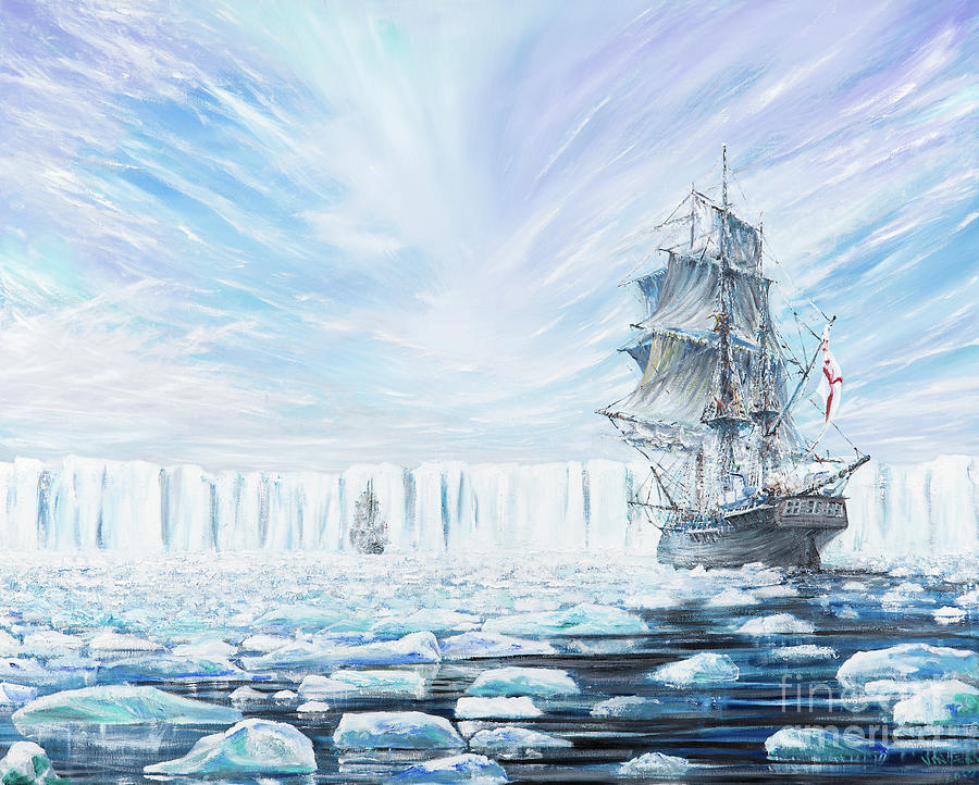 Boat Painting - James Clark Ross discovers Antarctic Ice Shelf by Vincent Alexander Booth