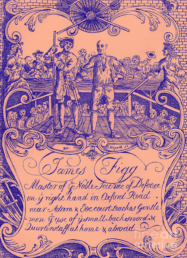 James Figg advertisement by William Hogarth, colorized Drawing by William Hogarth