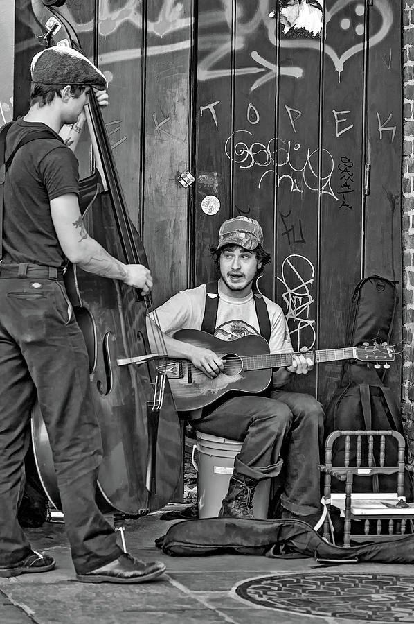 Jammin in the French Quarter 2 bw Photograph by Steve Harrington