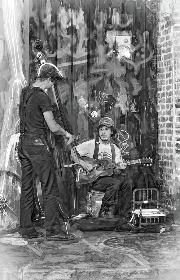 Jammin in the French Quarter - Paint 2 bw Photograph by Steve Harrington