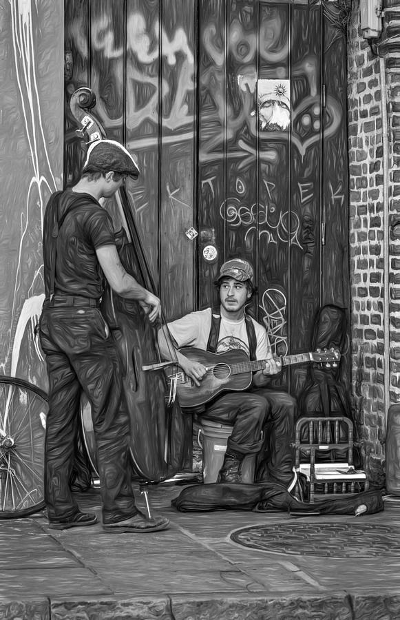 New Orleans Photograph - Jammin in the French Quarter - Paint bw by Steve Harrington