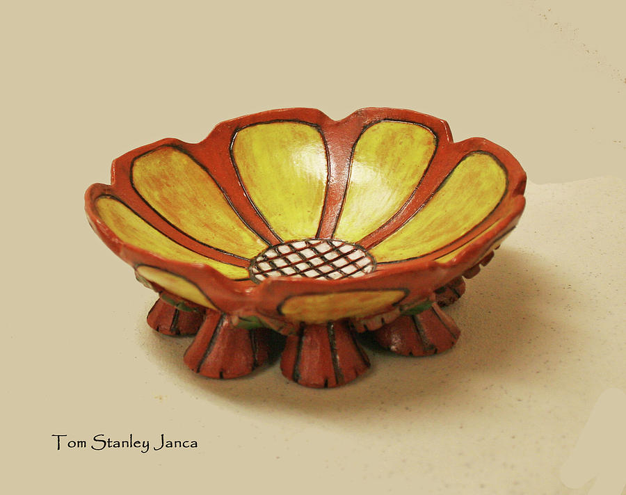 Jancas Footed Pottery Sunflower Bowl Digital Art by Tom Janca