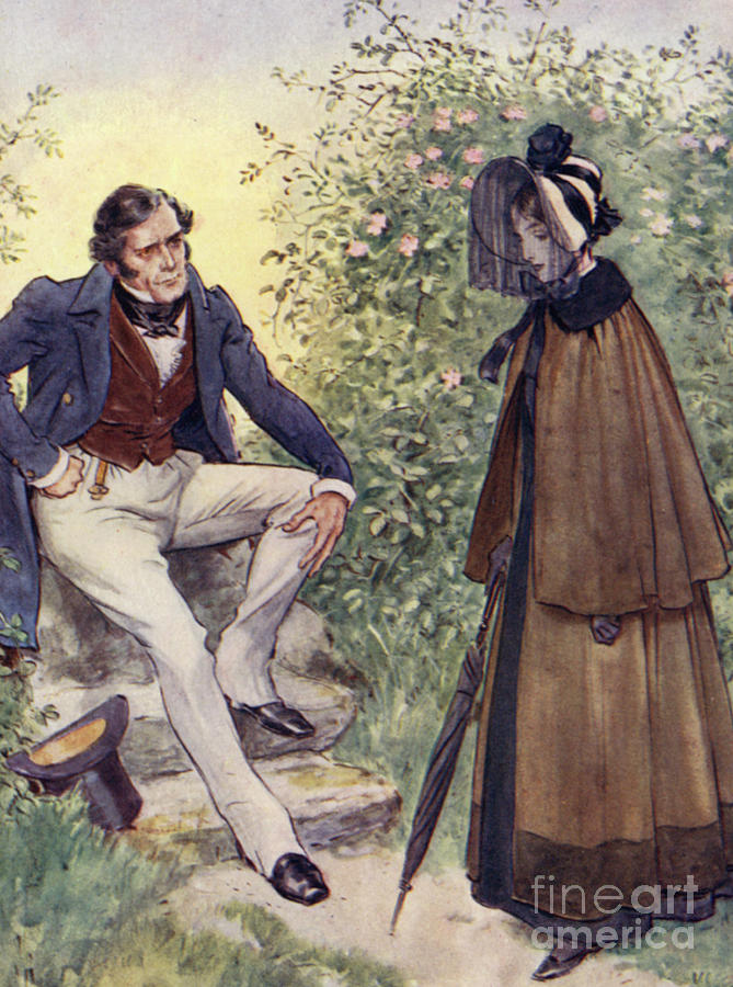 Jane Eyre meets Mr Rochester by the stile Painting by Charles Edmund Brock