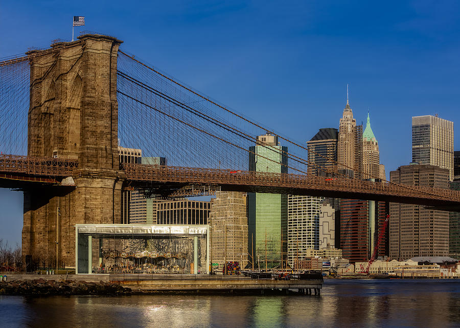 Brooklyn Bridge Photograph - Janes Carousel Brooklyn Bridge NYC by Susan Candelario