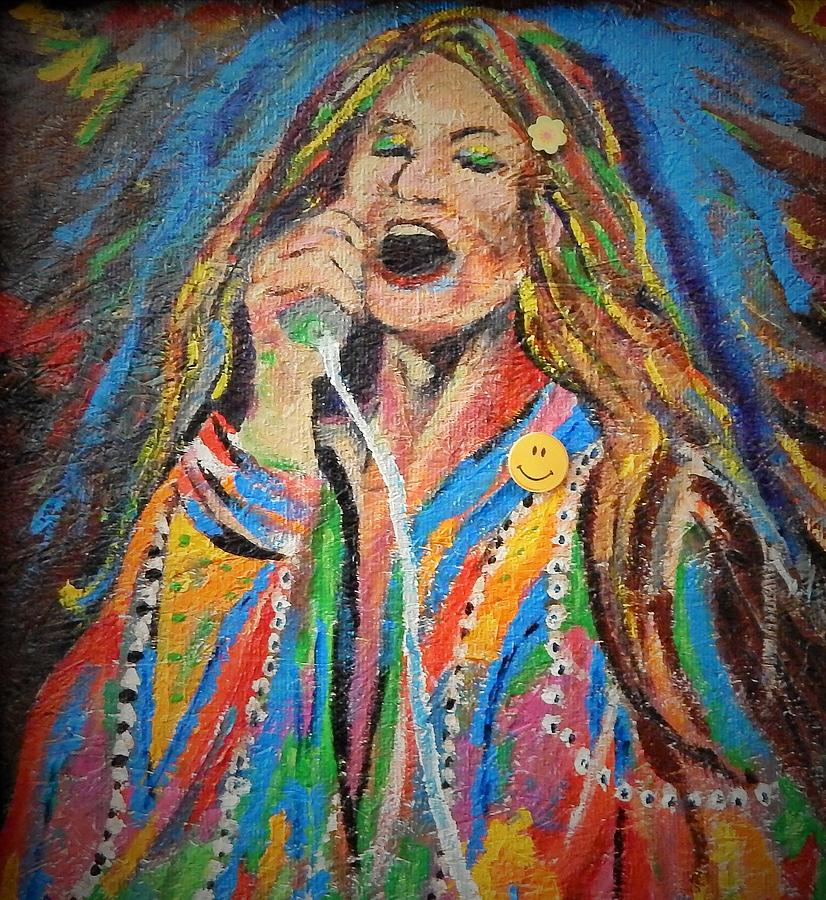 Janis Joplin Woodstock on wood Painting by Marvin Pike | Fine Art America