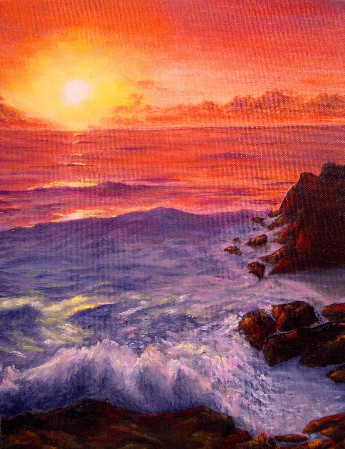 January Sunset Lands End England Painting by Michael Townsand