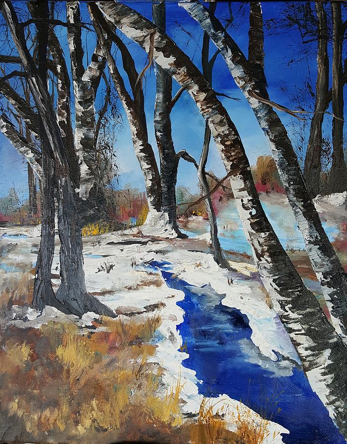 January Thaw By The Park 11 Painting by Cheryl Nancy Ann Gordon