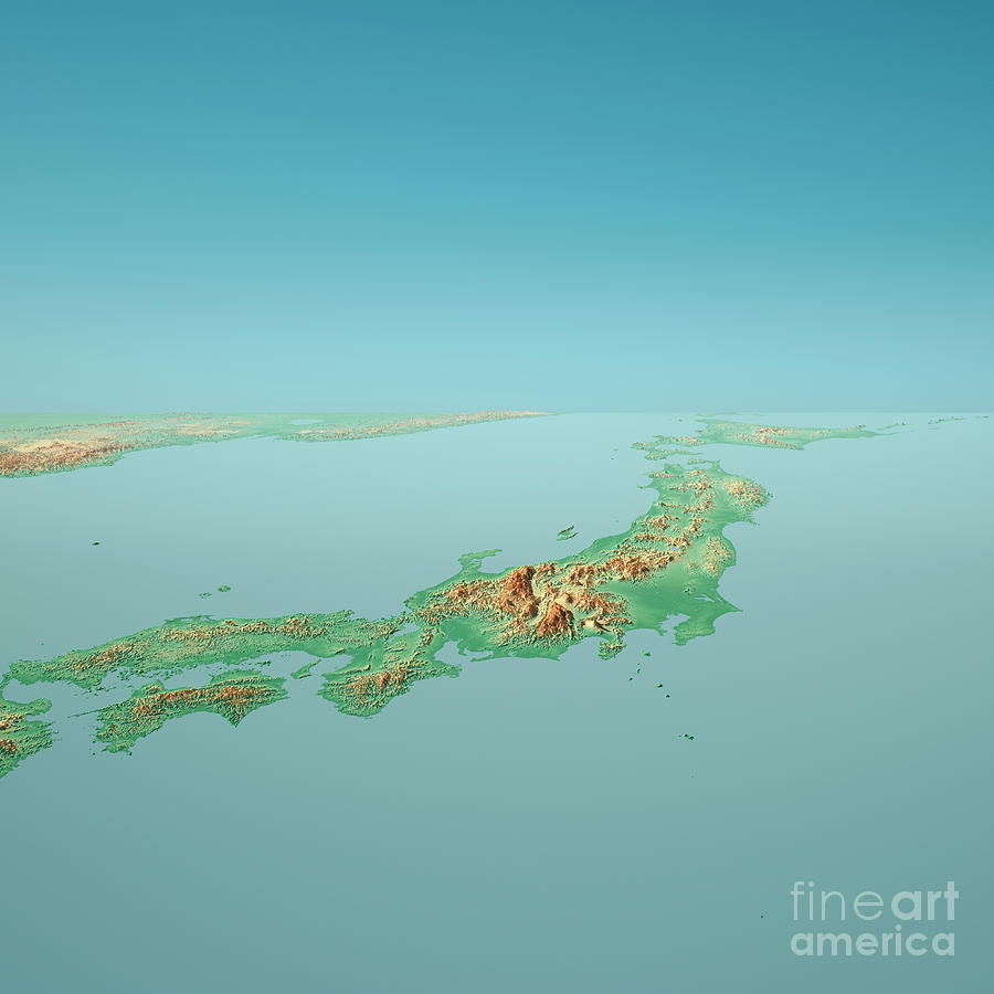 Japan 3D Render Topographic Landscape View From South Digital Art by ...