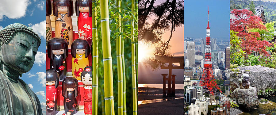 Landmark Photograph - Japan collage by Delphimages Photo Creations