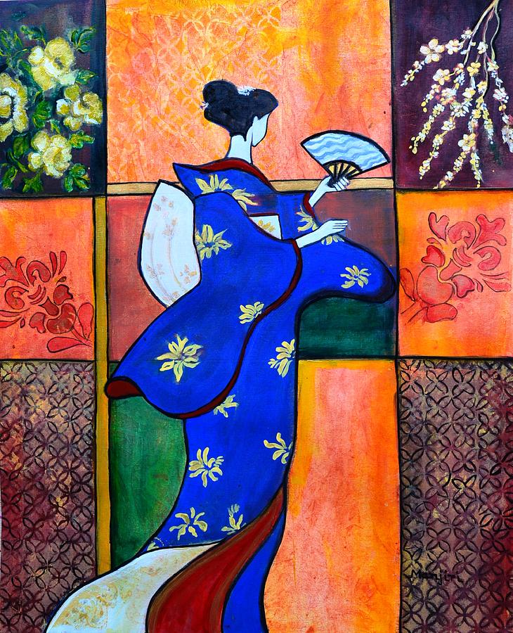 Japan Geisha Kimono colorful decorative painting ethnic gift decor Painting by Manjiri Kanvinde
