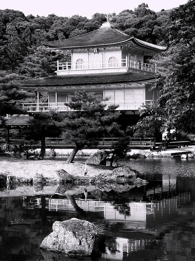 Japan - Kyoto Historic Monument - Kinkaku-ji - B/W Photograph by Jacqueline M Lewis