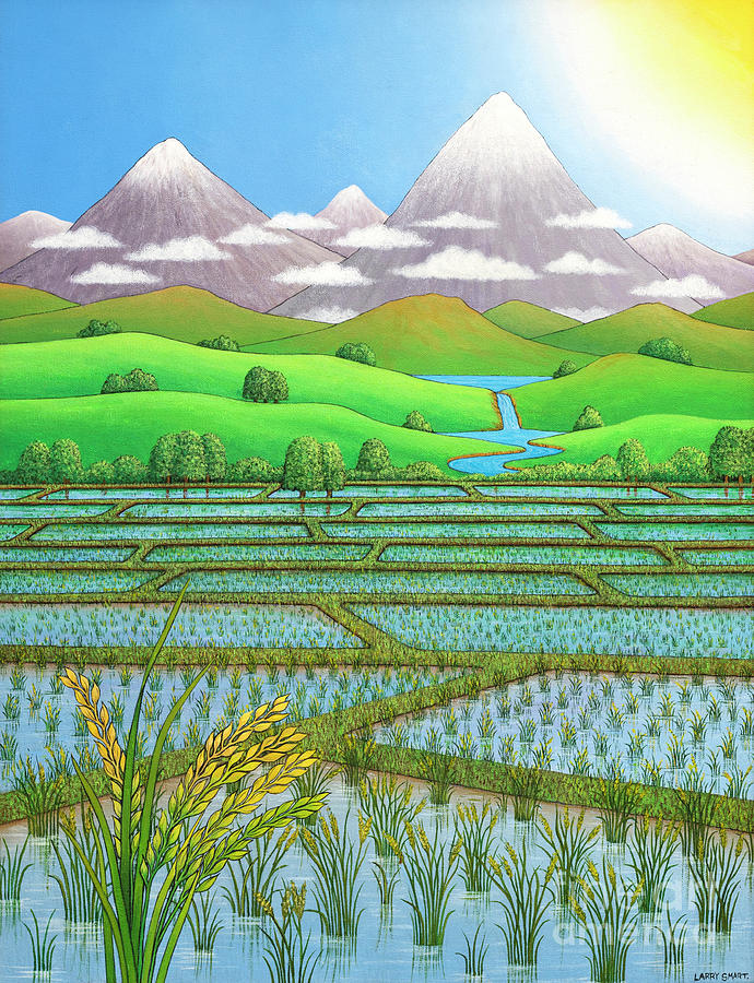 Mountain Painting - Japan Rice Paddy Field by Larry Smart