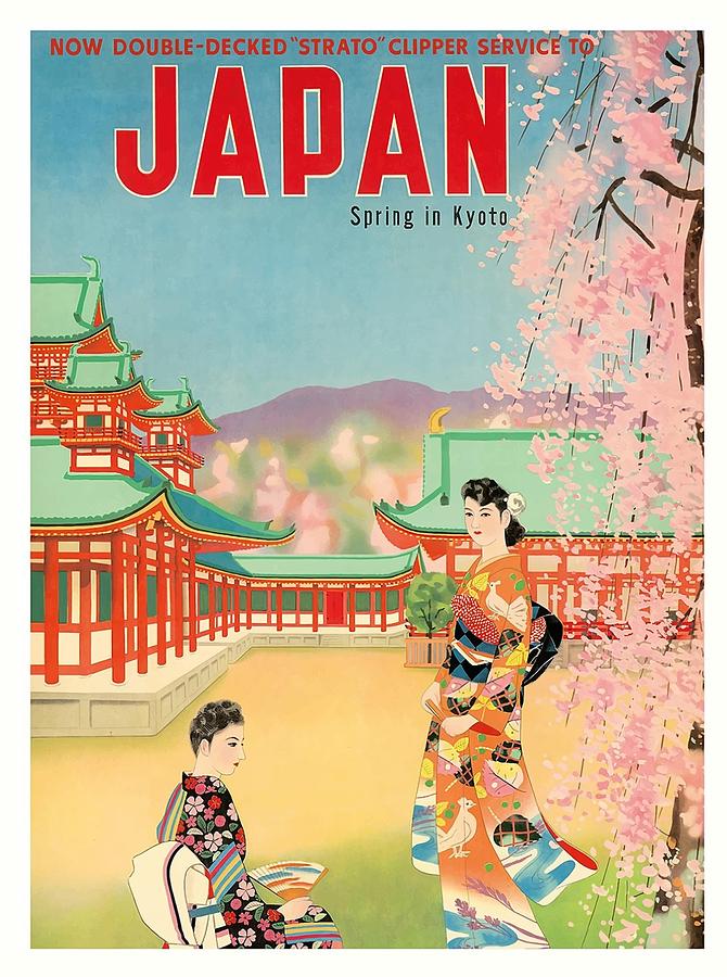 Japan Spring In Kyoto Pan American Vintage Travel Poster Digital Art By