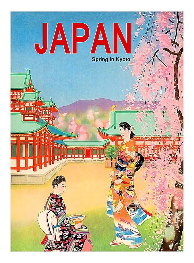 Japan, spring in Kyoto, vintage travel poster Painting by Long Shot