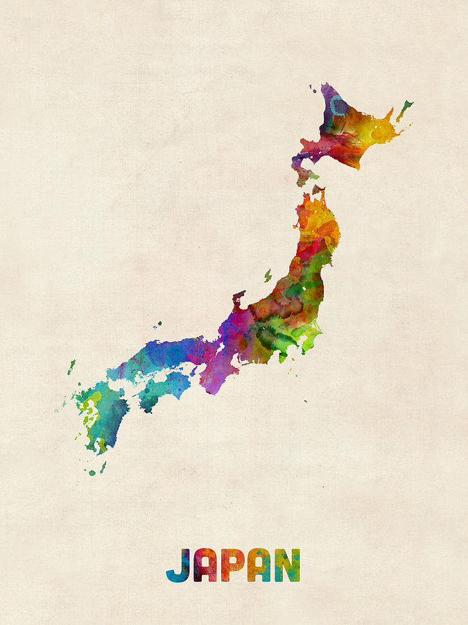 Watercolour Digital Art - Japan Watercolor Map by Michael Tompsett