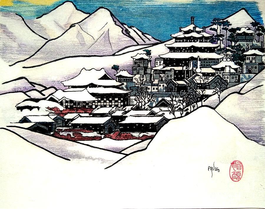 Japan Winter Scene Painting