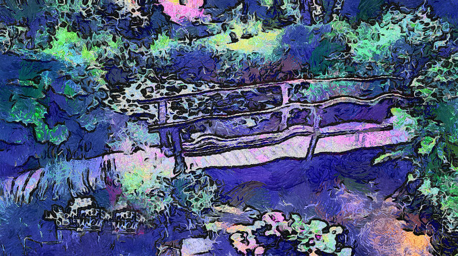 Japanese Bridge in Secret Garden. Van Gogh Fantasy Photograph by Jenny Rainbow