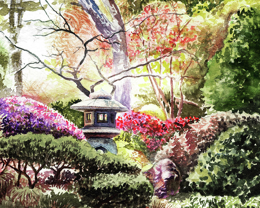 Japanese Garden In The Spring Painting by Irina Sztukowski