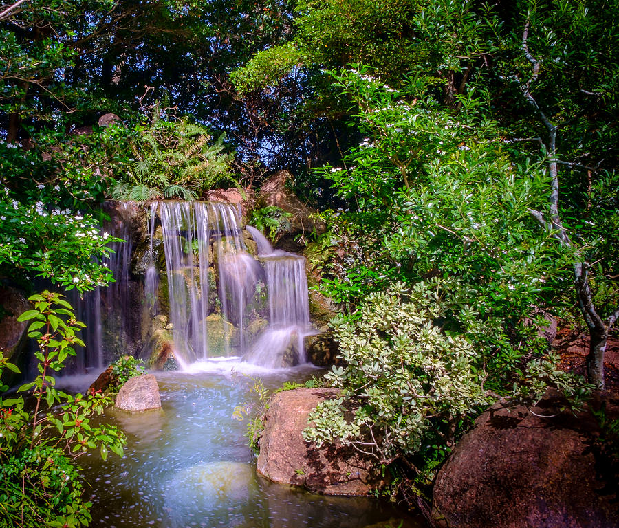 Japanese Garden waterfalls Photograph by Louis Ferreira