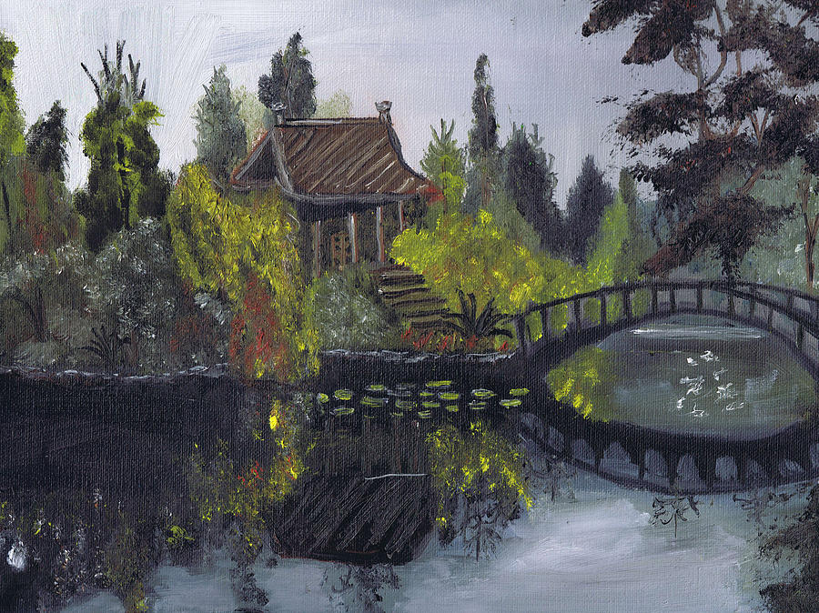 Japanese Garden with Bridge Painting by Samara Doumnande | Fine Art America