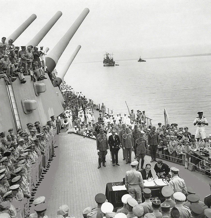 Japanese instrument of surrender  USS Missouri  number 1  September 2 1945 color added 2016 Photograph by David Lee Guss