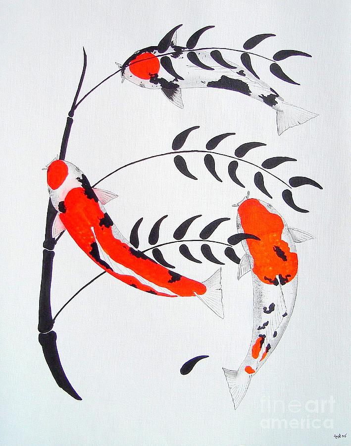 Japanese Koi Showa Gin Rin Sanke and Bamboo Painting by Gordon Lavender ...