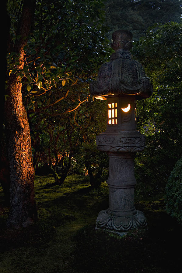 Japanese Lantern at night in the garden Photograph by John Christopher