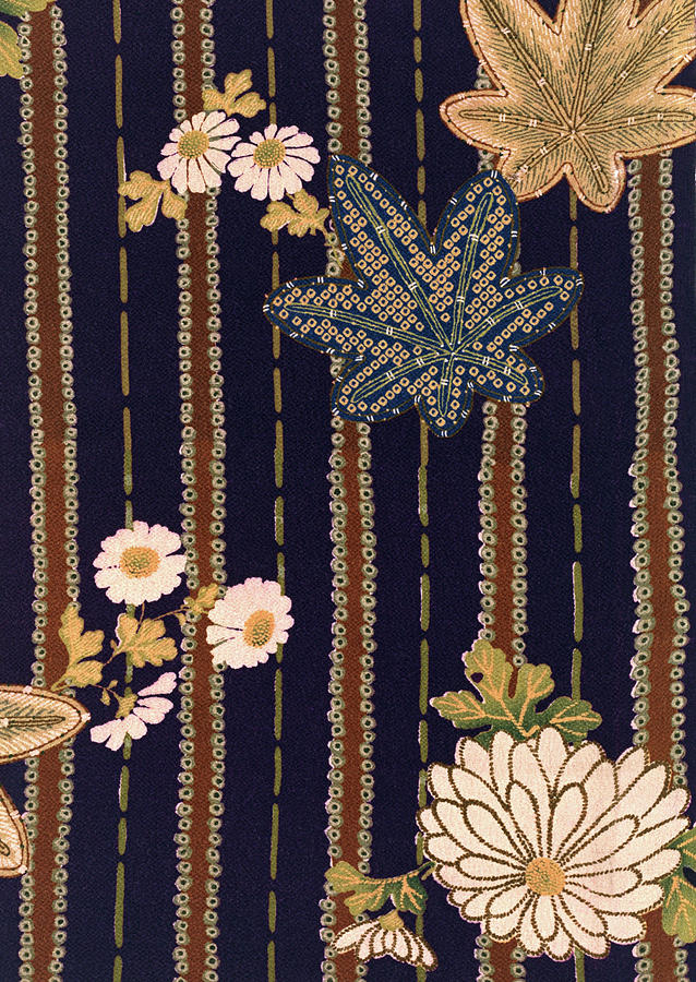 Fall Painting - Japanese maple and chrysanthemum Modern Interior Art Painting. by ArtMarketJapan