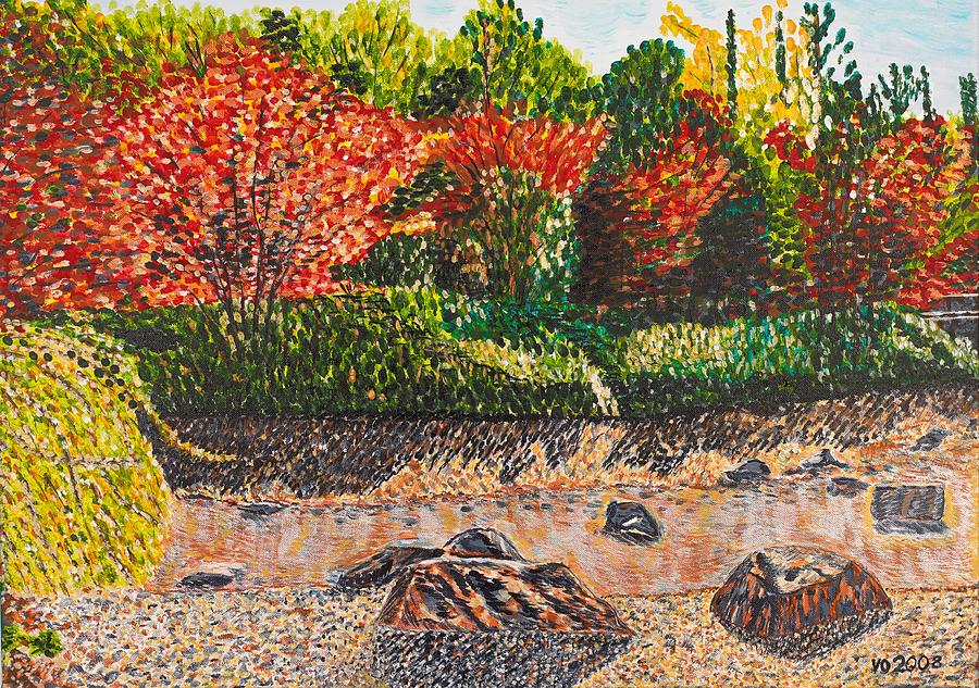 Japanese Maple Trees at the Creek Painting by Valerie Ornstein
