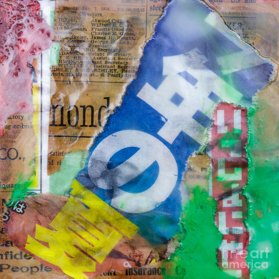 Japanese Newspaper Encaustic Mixed Media Painting by Edward Fielding