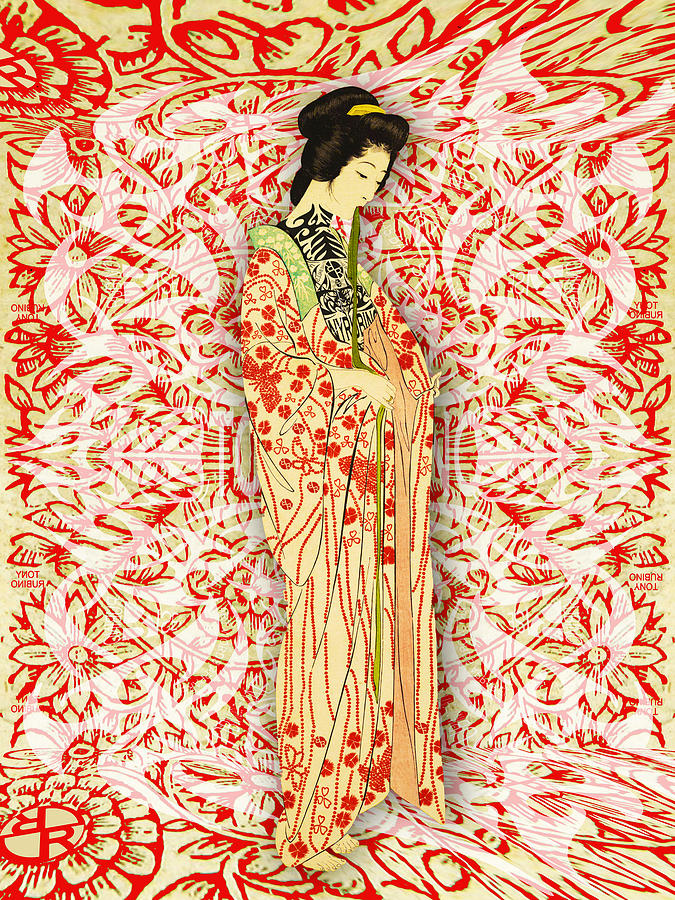 Japanese Woman Rise Dressing Mixed Media by Tony Rubino