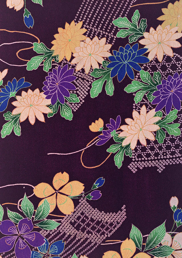 Pattern Painting - Japanese style chrysanthemum and cherryblossoms interior art painting. by ArtMarketJapan