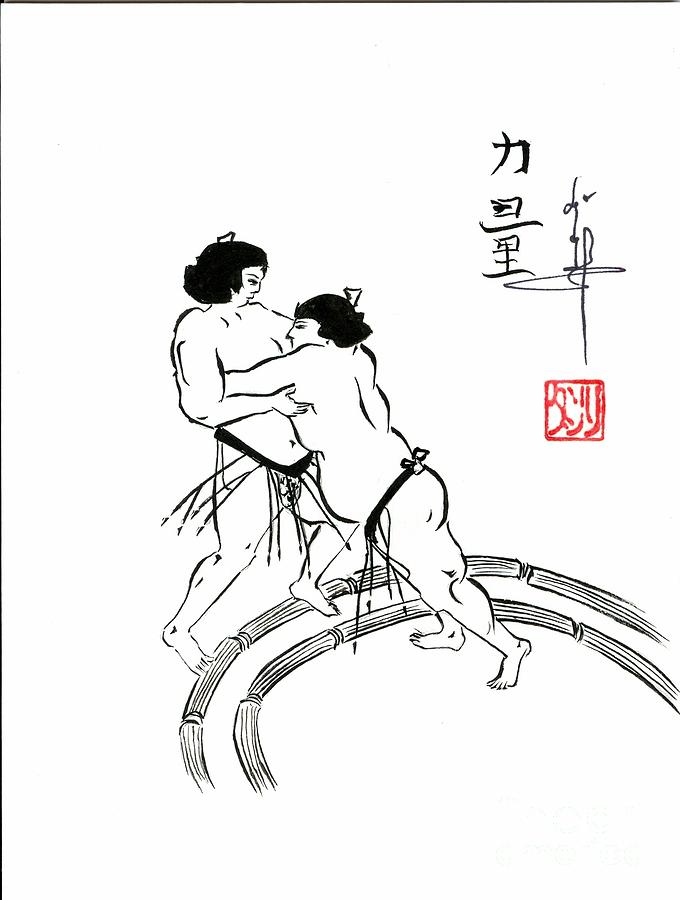 Japanese Sumo Wrestlers - 391 Painting by Linda Smith