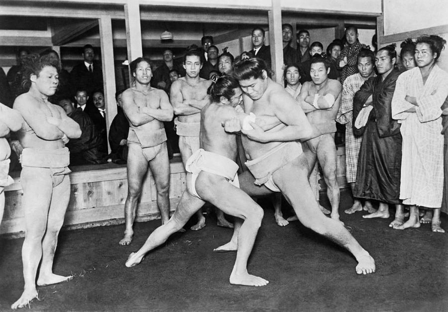 Vintage Photograph - Japanese Sumo Wrestlers by Underwood Archives