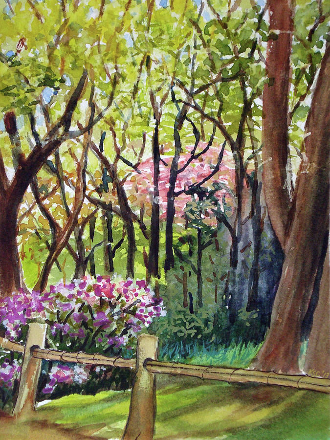 Japanese Tea Garden Painting by Karen Coggeshall