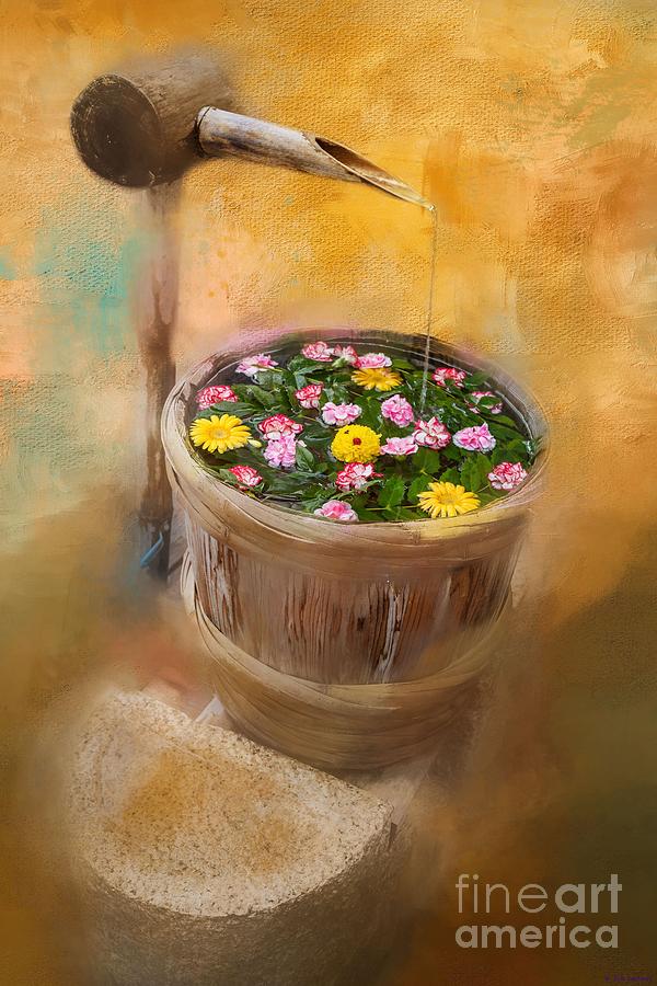 Japanese Water Fountain Painting by Eva Lechner