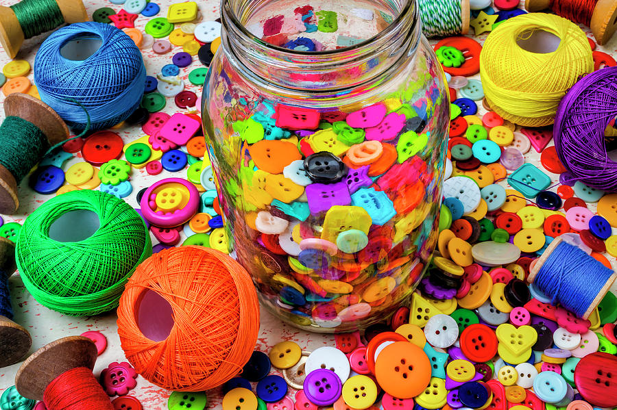 Jar Of Buttons Still Life Photograph by Garry Gay