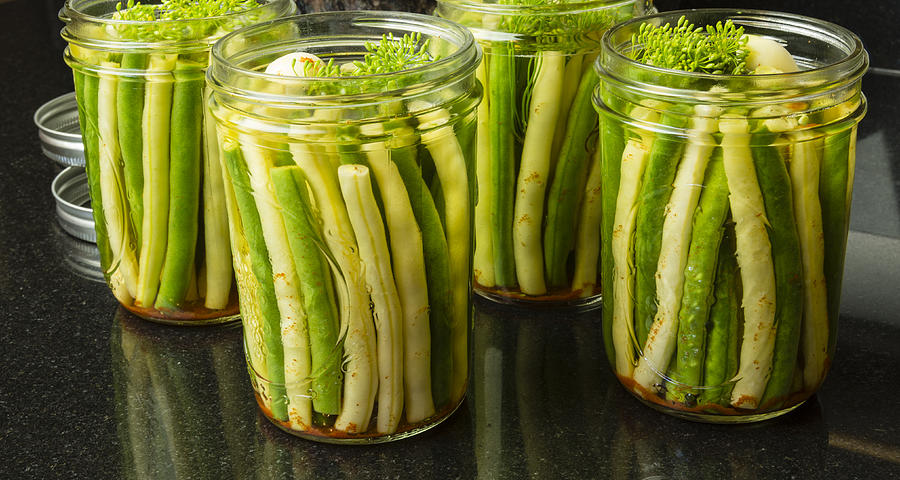 Jars of fresh yellow and green beans for canning Photograph by John Trax