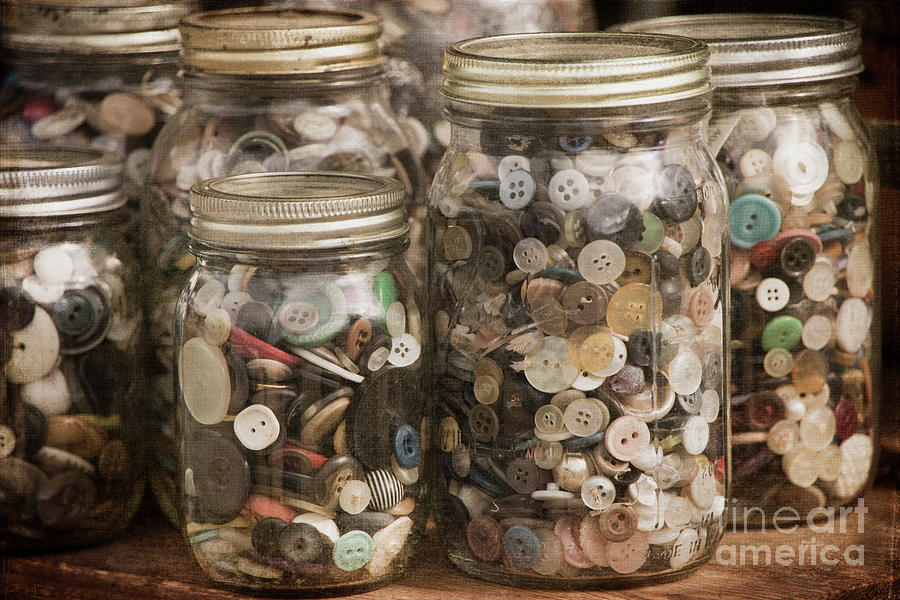 Jars of Vintage Buttons Photograph by Teresa Wilson
