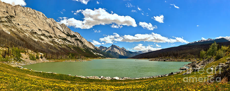 Jasper Medicine Lake Spring Panorama Photograph by Adam Jewell
