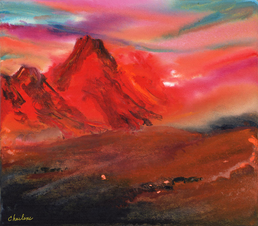 Jasper Mountain Sunset Painting by Charlene Fuhrman-Schulz