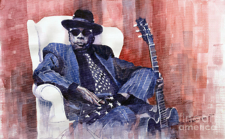 Watercolour Painting - Jazz Bluesman John Lee Hooker 02 by Yuriy Shevchuk
