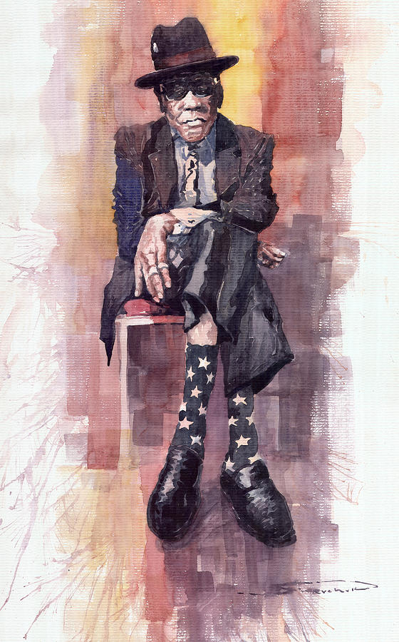 Watercolour Painting - Jazz Bluesman John Lee Hooker by Yuriy Shevchuk