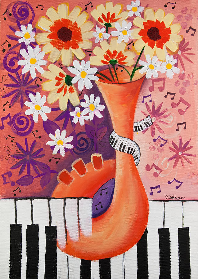 Jazz Flowers Painting by Teodora Totorean