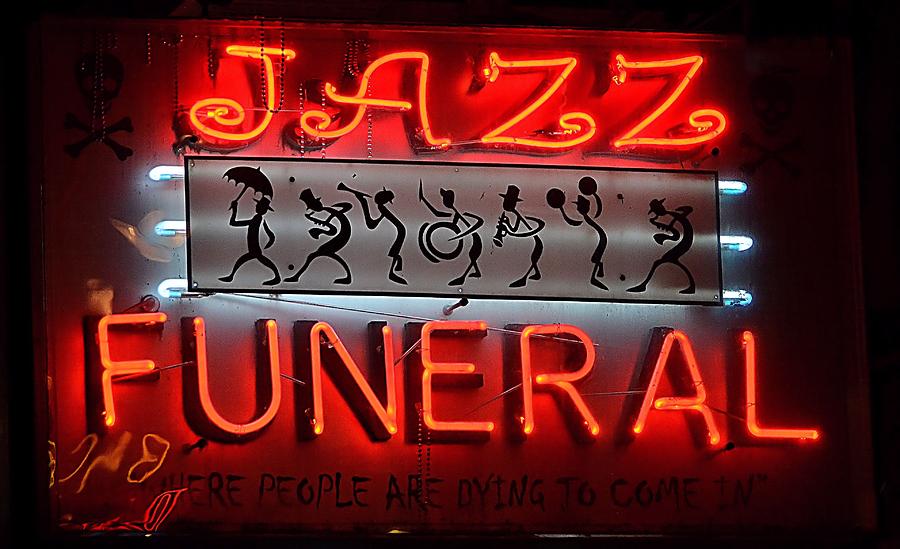 Jazz Funeral Shop Sign Photograph by Nadalyn Larsen