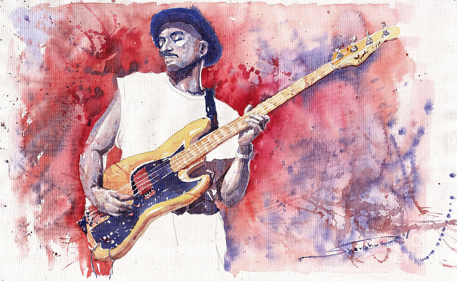 Jazz Painting - Jazz Guitarist Marcus Miller Red by Yuriy Shevchuk